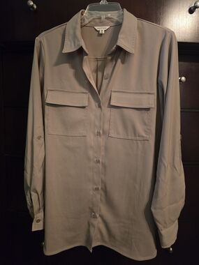 Max Studio Taupe Safari Camp Shirt Rollup Sleeves M Like New Tag